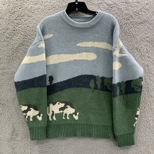 AELFRIC EDEN Sweater Womens Medium Top Cow Blue Art To Wear